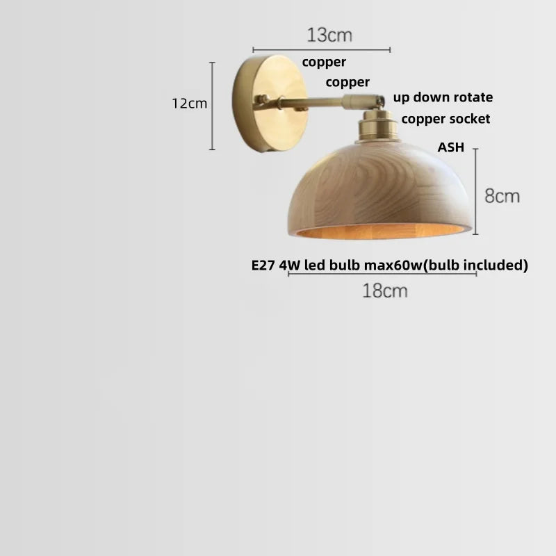 DecorBites™ Ash Wood LED Wall Lights Living Room Porch Stair Nordic Modern Up Down Rotate Pull Chain Switch Bedside Lamp
