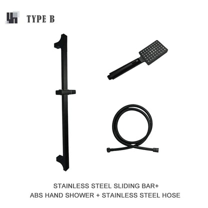 DecorBites™ Black Shower Slider Adjustable Rail Set 3 Functions Simple Style 1.5M Hose