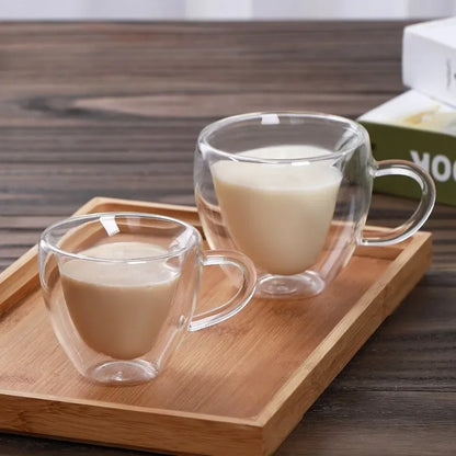 DecorBites™ Heart-Shaped Glass Coffee Cup - Double Bottom Glass Mug for Drinks