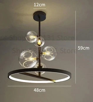DecorBites™ Glass Ball LED Chandelier: Modern Long Pendant Lighting for Living Room and Shop