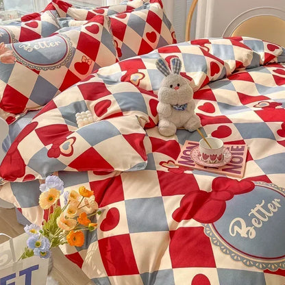 DecorBites™ Cartoon Print Polyester Bedding Set Full Size Soft Duvet Cover Set