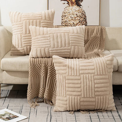 DecorBites™ Boho Faux Fur Plush Throw Pillow Covers, Cream White Luxury Soft Fluffy Decorative Pillowcase