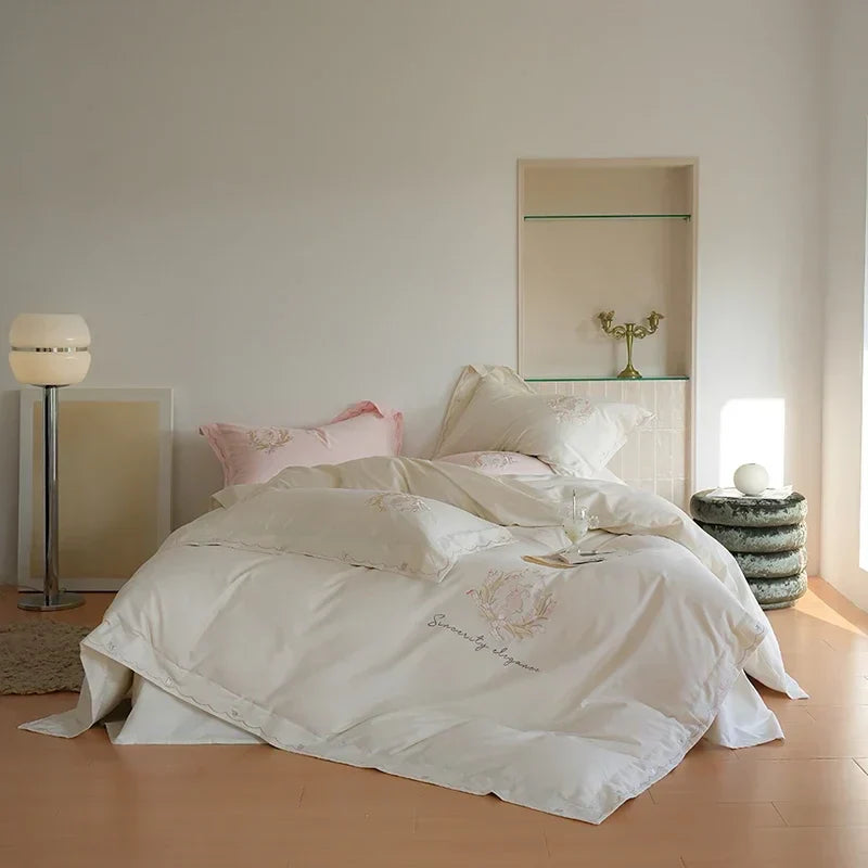 DecorBites™ Brushed Volcanic Fleece Cotton Duvet Cover Set with Embroidered Details