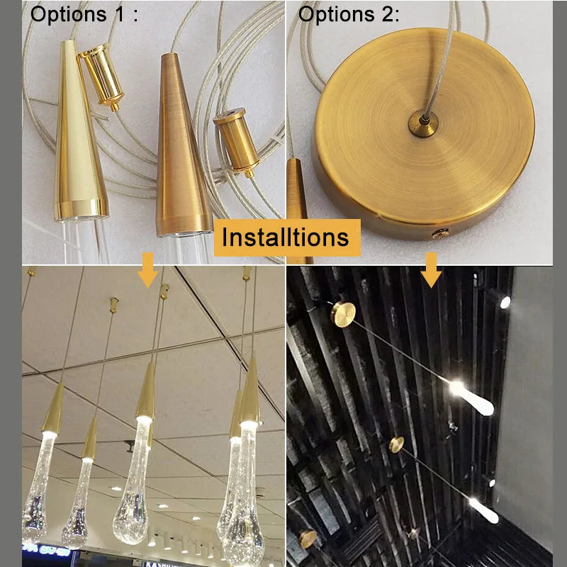 DecorBites™ Crystal Glass LED Pendant Tear Drop Light Chandelier