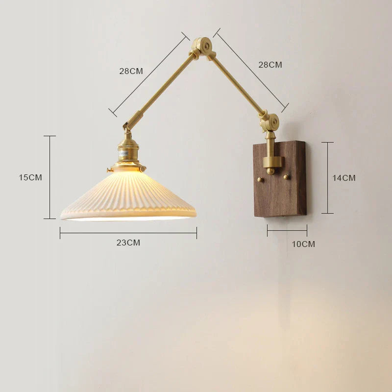 DecorBites™ Copper Swing Arm LED Wall Sconce Pull Chain Switch Rotate Walnut Canopy