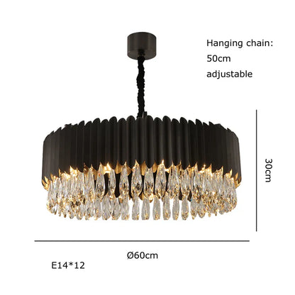 DecorBites™ Crystal 2024 Ceiling Chandeliers: Modern Dimmable LED Round Lamps Black