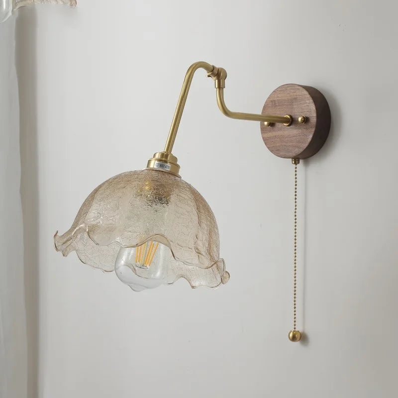 DecorBites™ LED Wall Lights Pull Chain Switch Bedside Lamp Amber Glass Modern Stair Light Fixtures