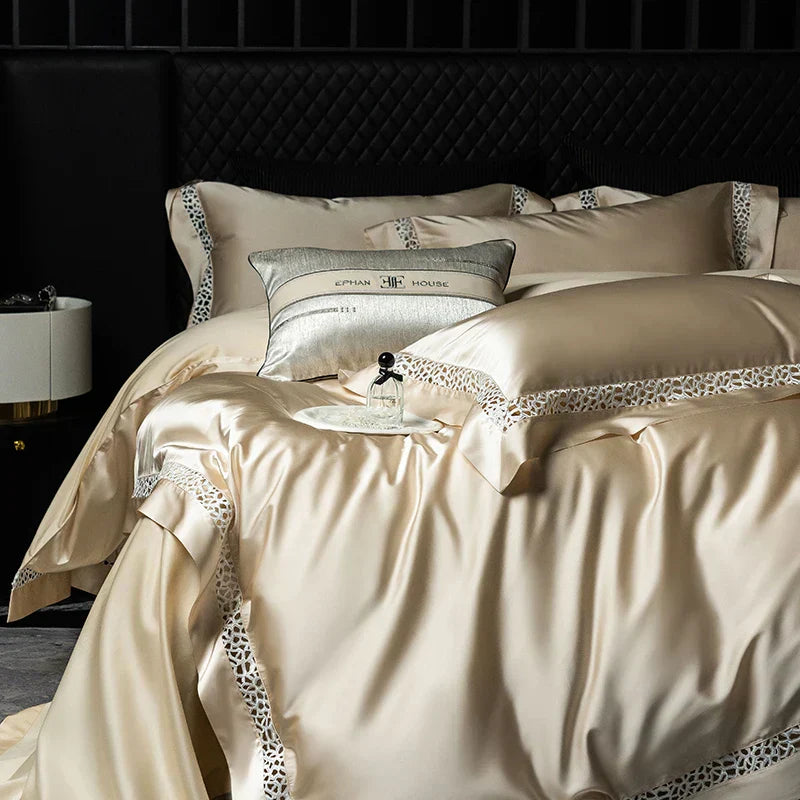 DecorBites™ Brocade Lace Edge Egyptian Cotton Bedding Set - 4Pcs