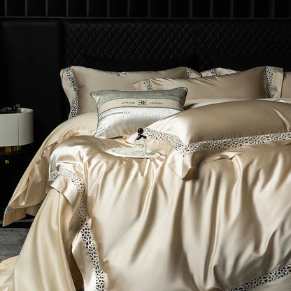 DecorBites™ Brocade Lace Edge Egyptian Cotton Bedding Set - 4Pcs