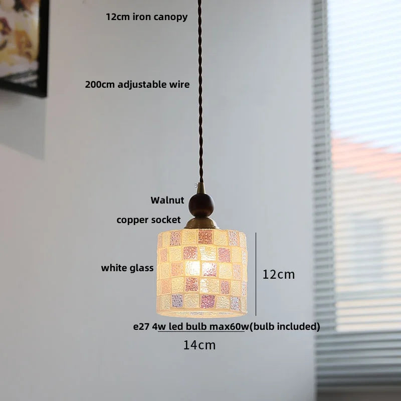 DecorBites™ LED Glass & Wood Pendant Light for Aisle, Coffee Living Room - Japanese Style