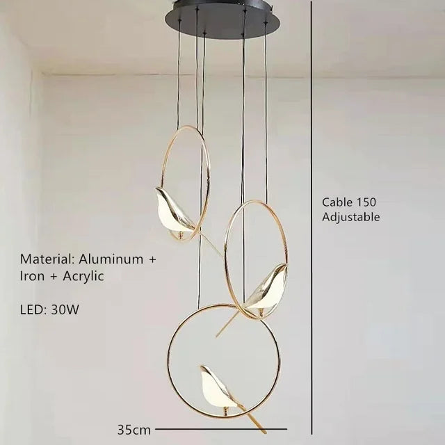DecorBites™ Gold Magpie Bird Ceiling Chandelier: Modern Home Interior Lighting for Living Dining Kitchen