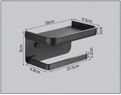 DecorBites™ Aluminum Black Tissue Holder with Phone Shelf - Toilet Paper Rack