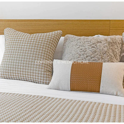 DecorBites™ Beige Gold Houndstooth Jacquard Lumbar Pillowcase for Modern Interiors