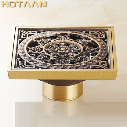 DecorBites™ Antique Brass Flower Art Bathroom Floor Drain Waste Grate