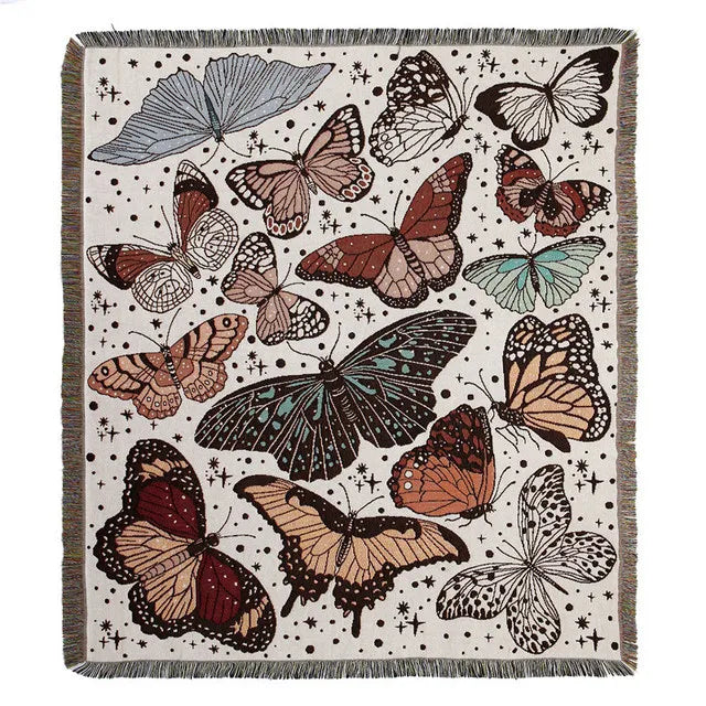 DecorBites™ Boho Floral Cotton Blanket - Soft Bedspread for Beds, Sofa & Living Room