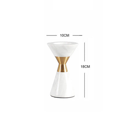 DecorBites™ Golden Metal & White Volakos Marble Wedding Candlesticks
