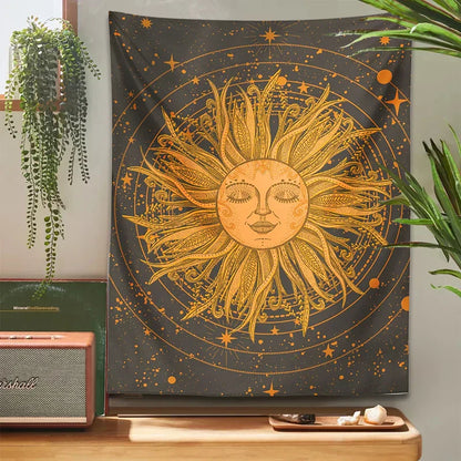 DecorBites™ Celestial Sun Moon Wall Tapestry: 70s Retro Psychedelic Room Decor Art