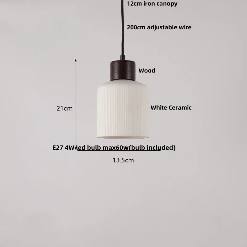 DecorBites™ Ceramic LED Pendant Light Fixture - Nordic Modern Wood White Hanging Lamp