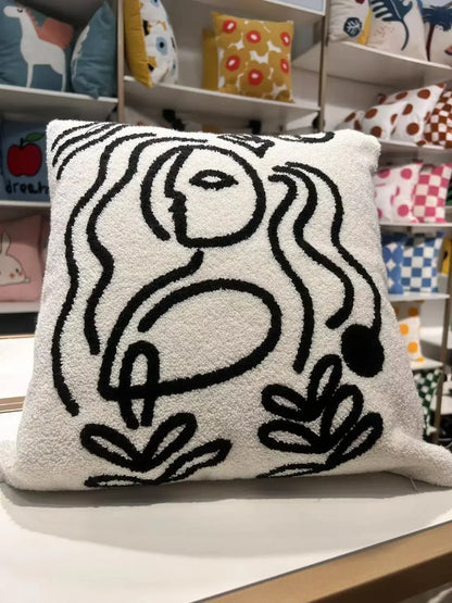 DecorBites™ Abstract Art Line Cushion Cover Plush Embroidered Pillowcase