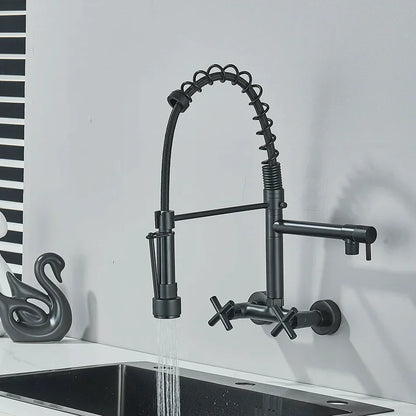 DecorBites™ Black Kitchen Faucet Wall Mounted Dual Swivel Spouts Vessel Sink Mixer Tap
