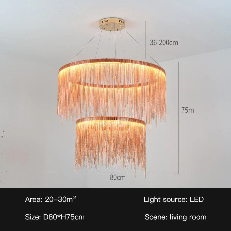 DecorBites™ LED Tassel Chandelier Pendant Light for Living Room Villa Hall Silver Lustre