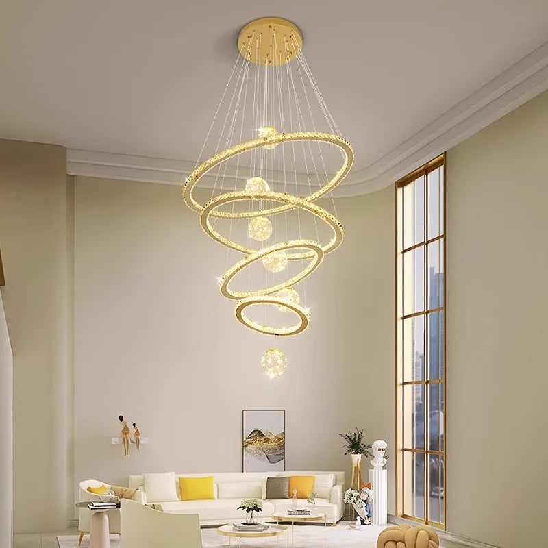 DecorBites™ Crystal Chandelier Stair Pendant Lamp Living Room Interior Lighting