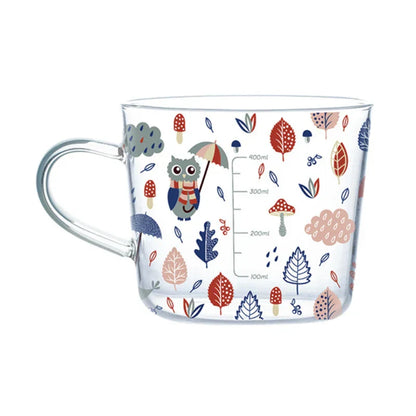 DecorBites™ 500ml Glass Mug with Handle and Scale for Breakfast Milk at Home or Office