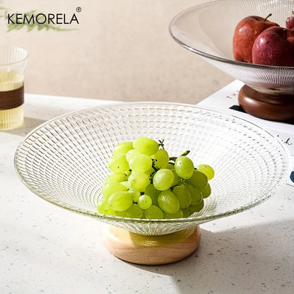 DecorBites™ Creative Glass Fruit Plate with Wooden Base | Elegant Home Decor for Living Room Coffee Table