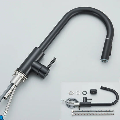 DecorBites™ Black Kitchen Faucet: Single Handle Pull Out Mixer, Two Function Hot and Cold Water Taps