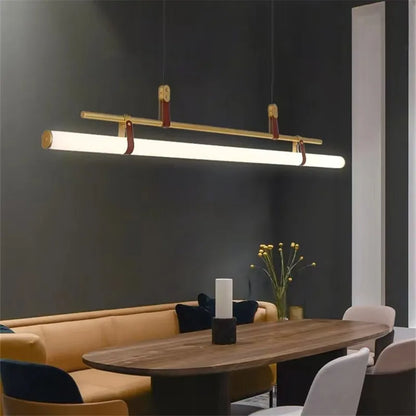 DecorBites™ Lucien Tube Chandelier Black Gold Leather Pendant Light Fixture