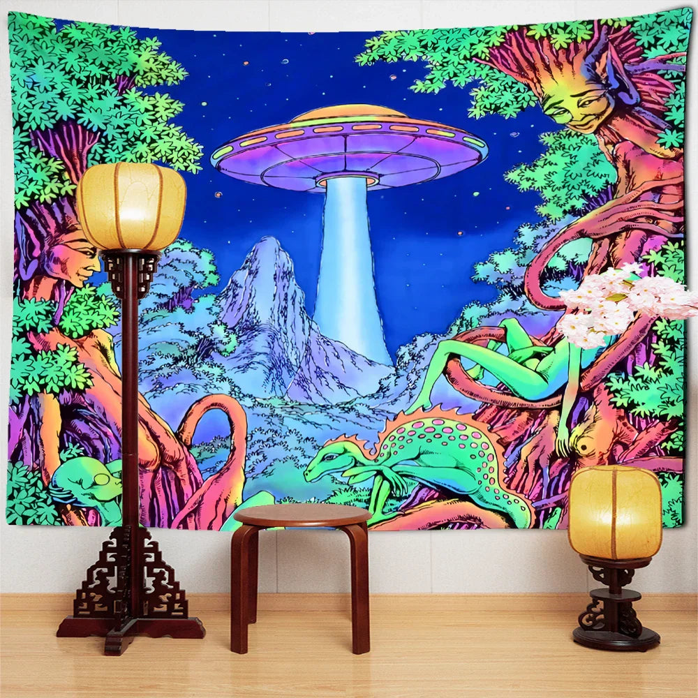™ Jellyfish Underwater Tapestry: Psychedelic Alien Art for Home Decor