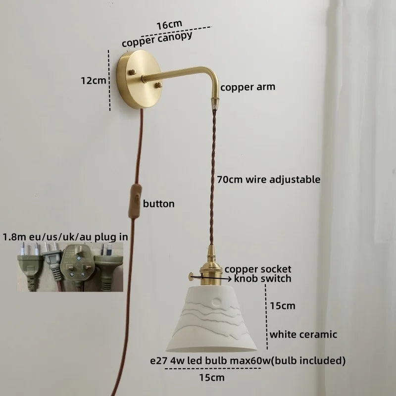DecorBites™ Ceramic Copper LED Wall Lamp with Pull Chain Switch for Modern Style Interiors