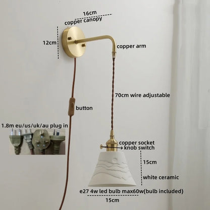 DecorBites™ Ceramic Copper LED Wall Lamp with Pull Chain Switch for Modern Style Interiors