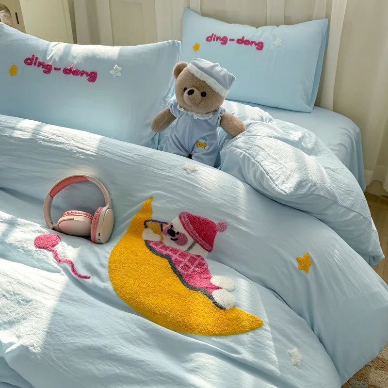 DecorBites™ Cartoon Towel Embroidery Bedding Set - Queen Size Bedclothes