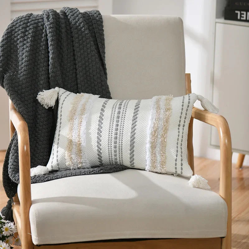 DecorBites™ Boho Geometric Tufted Tassel Cushion Cover 30x50/45x45cm