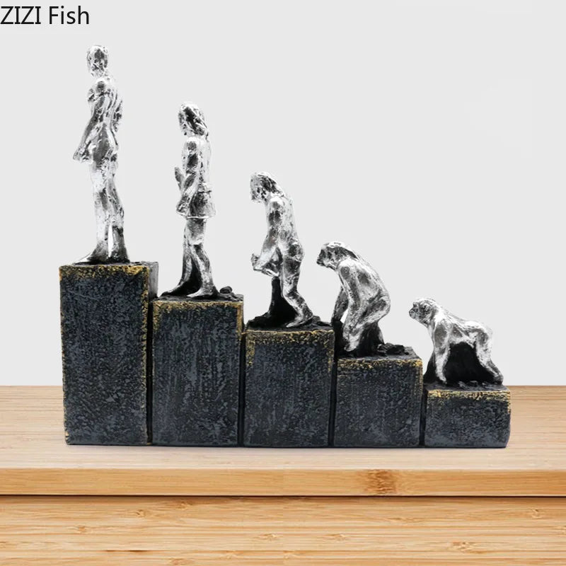 DecorBites™ Ape Man Evolution Sculpture Resin Artwork Decor Ornaments Model Statue