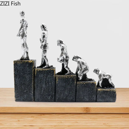 DecorBites™ Ape Man Evolution Sculpture Resin Artwork Decor Ornaments Model Statue