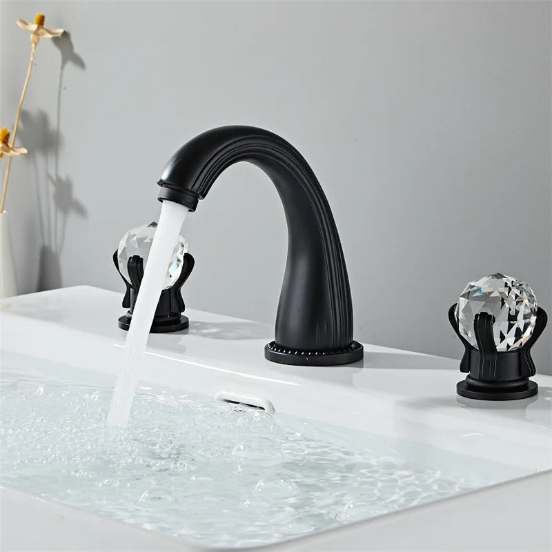 DecorBites™ Gold Crystal Handle Basin Faucet, 3 Hole Widespread Bathroom Sink Tap