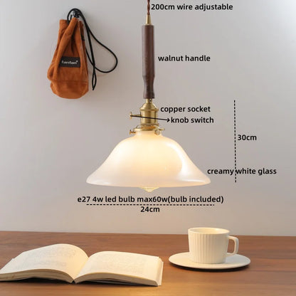 DecorBites™ Green Glass LED Pendent Lamps, Walnut Copper Modern Hanging Light Fixtures