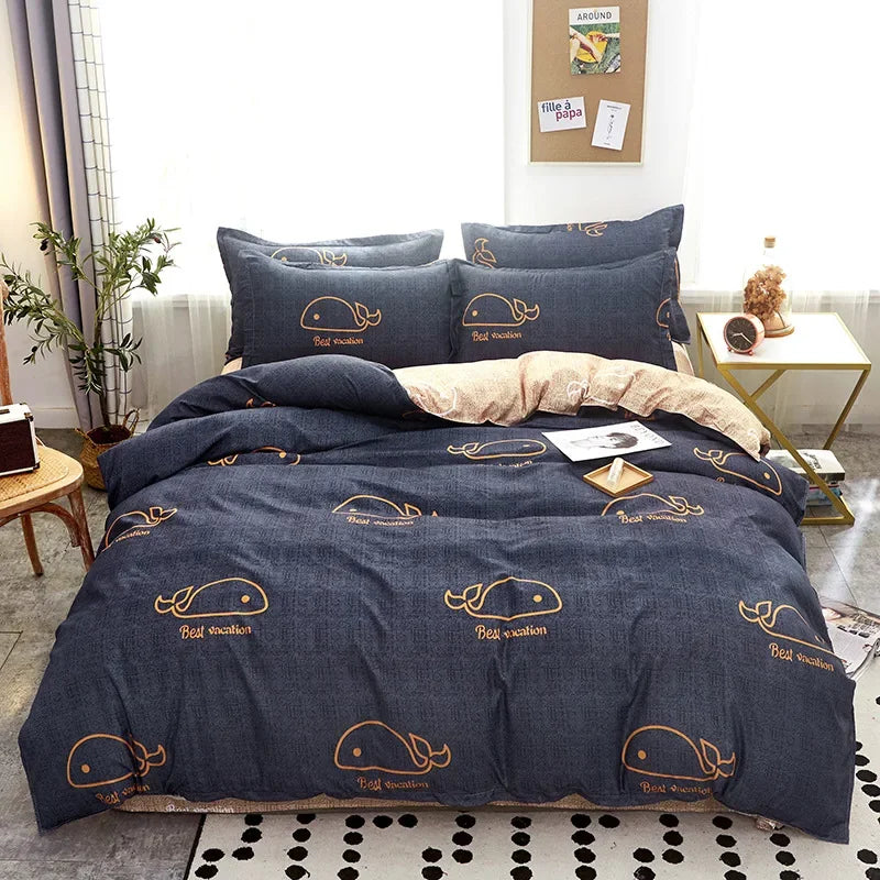 DecorBites™ Cartoon Print Bedding Set - Queen/King Size Duvet Cover, Sheets, Pillowcases