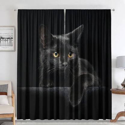 DecorBites™ Black Cat Color Owl Modern Printed Curtain Set