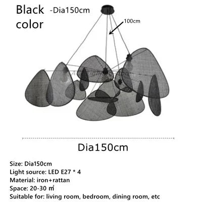DecorBites™ Black Rattan Ceiling Chandelier for Indoor Lighting Decor