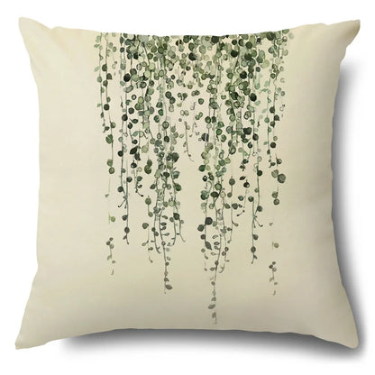 DecorBites™ Green Leaves Decorative Pillow Case - Simple Style Cotton Linen Sofa Cushion Cover