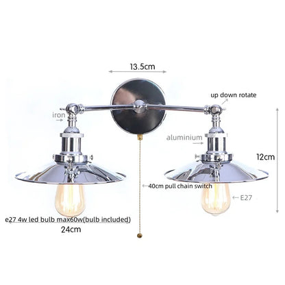 DecorBites™ Industrial Retro LED Wall Lamp with Two Heads and Pull Chain Switch