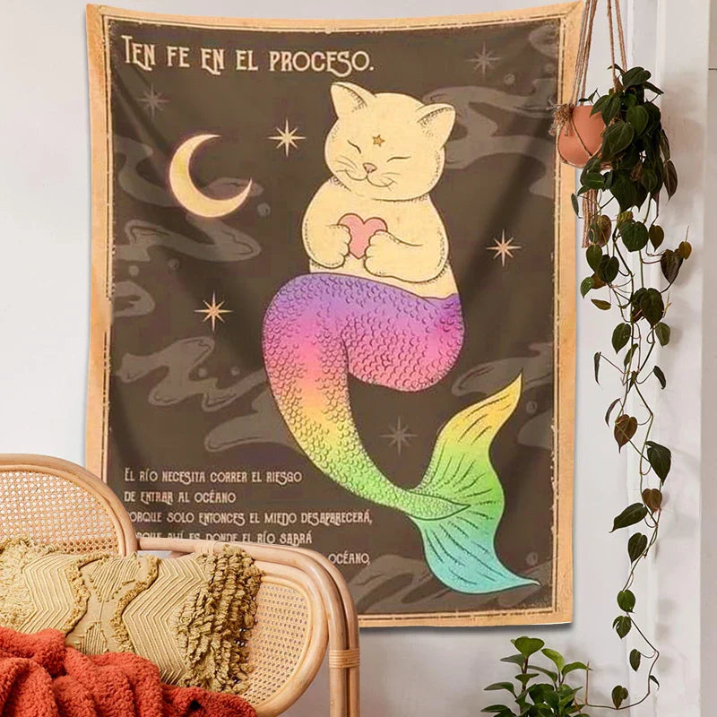 DecorBites™ Cat Tapestry: Bohemian Moon Cat Wall Art for Cute Home Decor