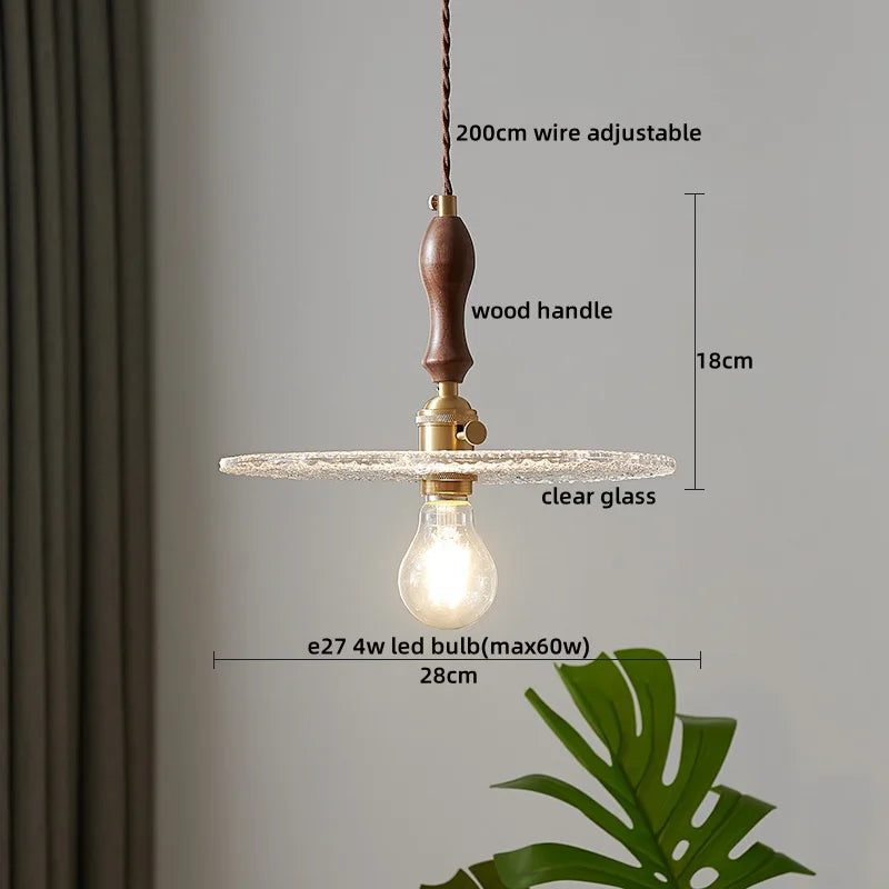 DecorBites™ LED Pendant Light Fixture Wood Handle Clear Glass Modern Hanging Lamp