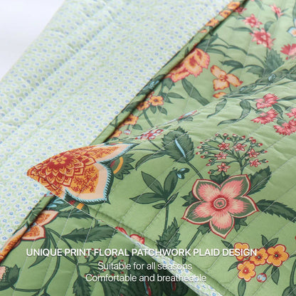 ™ Green Floral Quilt Set 3-Piece Oversized Bedding with Shams