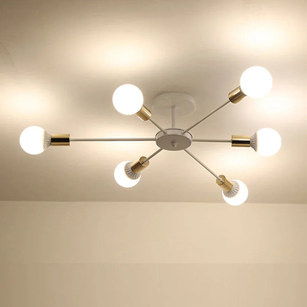 DecorBites™ Industrial Rod Iron Wood Sputnik Chandelier Ceiling Lamp LED E27 Home Lighting