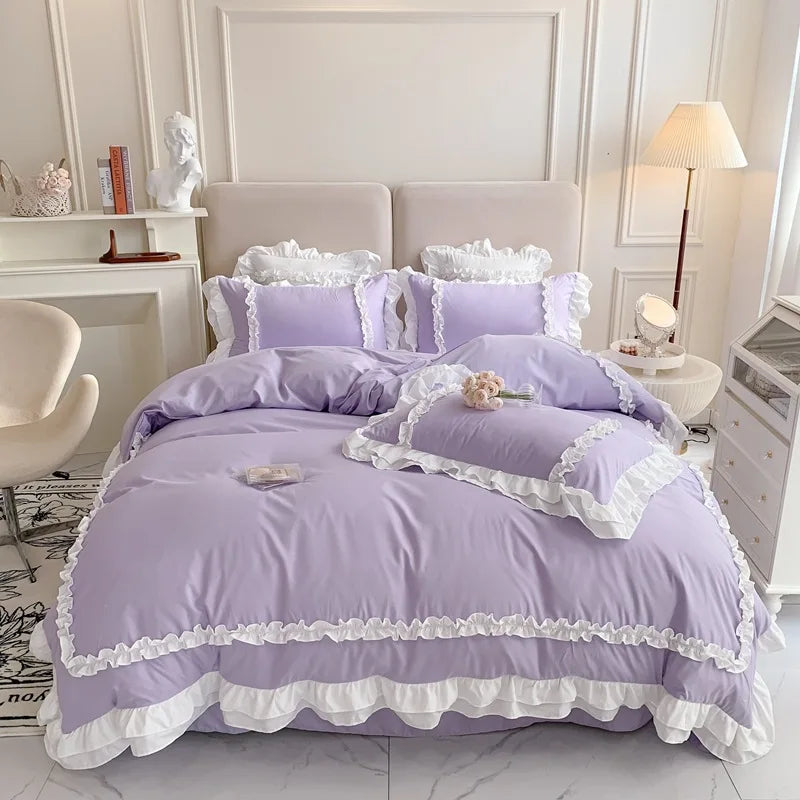 ™ Korean Princess Lolita Bed 4-Piece Set in Solid Washed Cotton