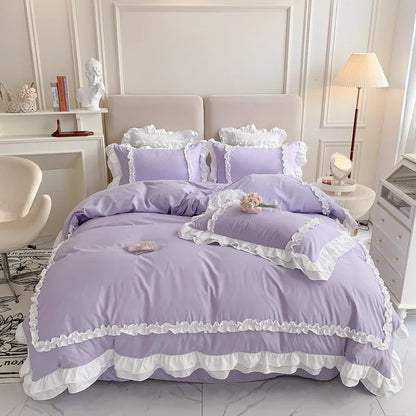 ™ Korean Princess Lolita Bed 4-Piece Set in Solid Washed Cotton